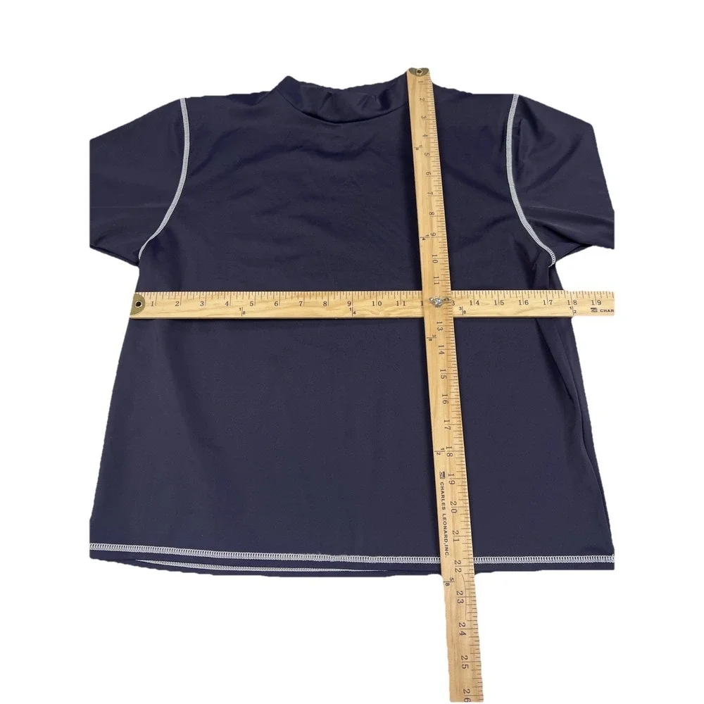 Lands End Rash‎ Guard Boys L 14-16 Blue Navy Short Sleeve Swim Shirt Beach